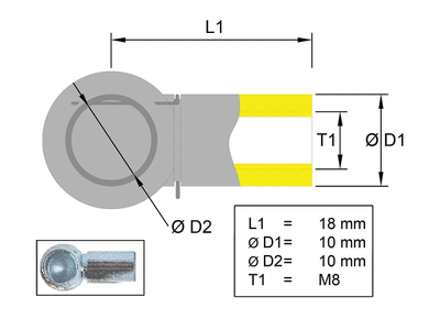 Ball socket stainless steel; L=18; Ball Ø10; M8