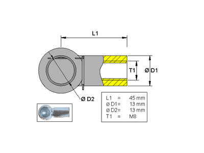 Ball socket , Metal ; L=45; M8