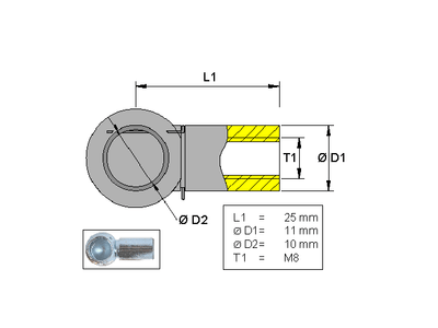 Ball socket , Metal ; L=25; M8