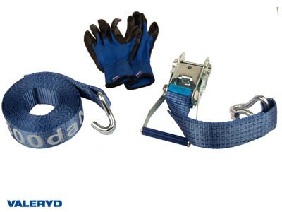 Ratchet tie down set 50mm with double J-hook. Length 0,5+5,5m. 2500 daN [6600028]