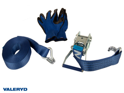 Ratchet tie down set 50mm with double J-hook. Length 0,5+7,5m. 2000 daN [6600026]