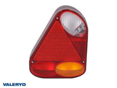 Tail light fits Jokon Ear Left 220x175x53 with triangle reflector and reversing light, cable entry.