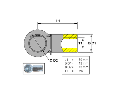 Ball socket , Metal ; L=30; M6