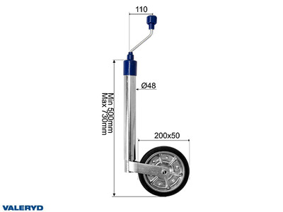 Jockey wheel Ø48 mm Metal rim. Solid rubber wheel 200x50 mm. Support load 150 Kg [6659020]