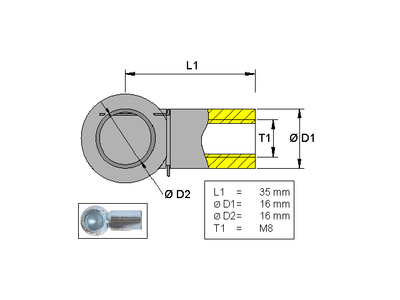 Ball socket , Metal ; L=35; M8
