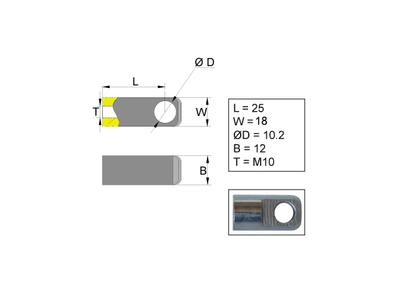 Hinge eye for gas spring; L=25; M10