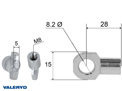 Hinge eye for gas spring; L=28; M8, max 300N