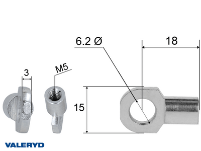Hinge eye for gas spring; L=18; M5, max 150N