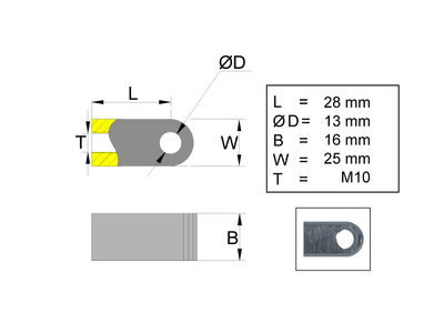 Hinge eye for gas spring; L=28; M10