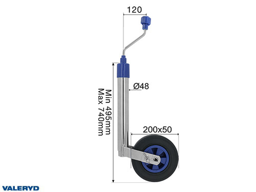Jockey wheel Ø48 mm Plastic rim. Solid rubber wheel 200x50 mm with lock. Support load 150 kg [6659004]