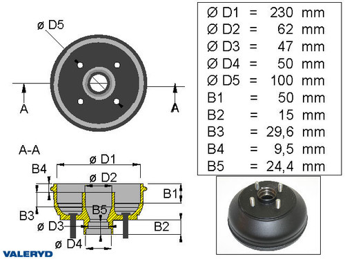 Brake drum 230x40 4x100 BPW/Peitz R234-76 metric bearing  [1097002]