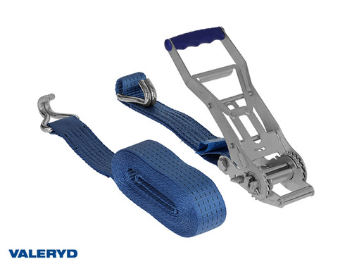 Ratchet tie down set 50mm with double J-hook, langer Griff. Length 0,5+5,5m. 2500 daN [6600231]