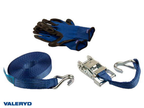 Ratchet tie down set 35mm with double J-hook. Length 0,3+7,7m. 1000 daN [6600024]