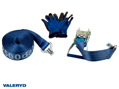 Ratchet tie down set 50mm with double J-hook. Length 0,5+9,5m. 2500 daN [6600030]