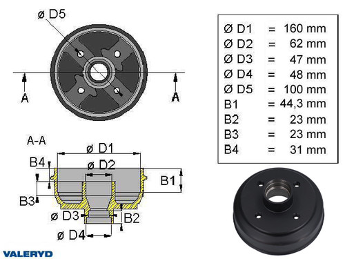 Brake drum 160x35 4x100 Knott metric bearing  [1095008]