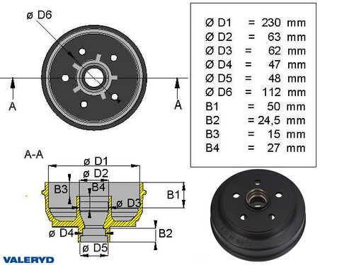 Brake drum 230x40 5x112 BPW S2304 metric bearing [1092006]