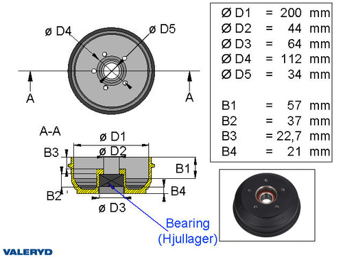 Brake drum 200x50 5x112 BPW S2005-5 Compact wheel bearing  [1092004]