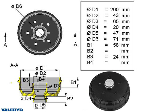 Brake drum 200x50 5x112 GSM Complete  [1093004]