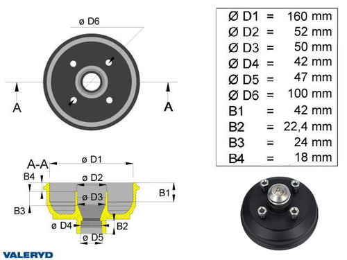 Brake drum 160x35 4x100 Knott/Avonride imperial bearing  [1091001]