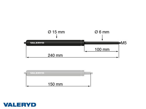 Gas spring Arctic L = 240 mm, L compressed = 150 mm, 225N, Ø15/6 mm, M5