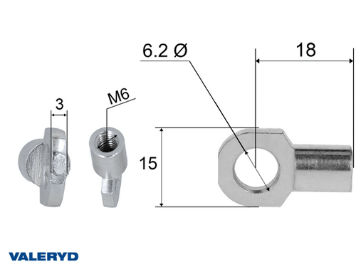 Hinge eye for gas spring; L=18; M6, max 150N