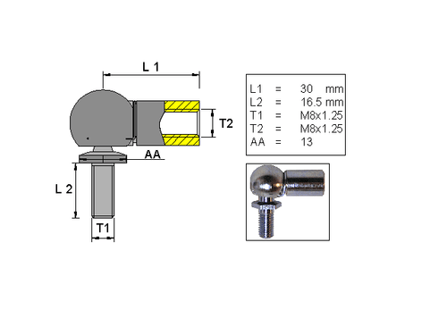 Angled ball joint ; L=30; M8