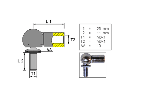 Angled ball joint ; L=25; M6