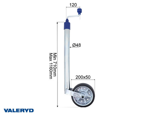 Jockey wheel Ø48 mm Metal rim. Solid rubber wheel 200x50 mm. Support load 150 kg [6659025]