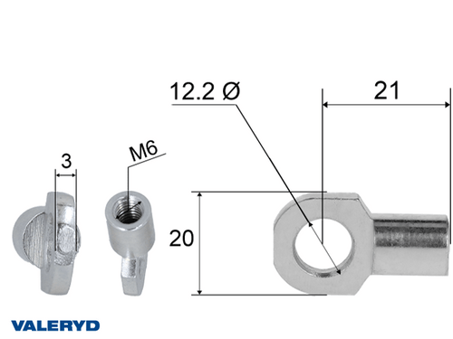 Hinge eye for gas spring; L=21; M6, max 150N