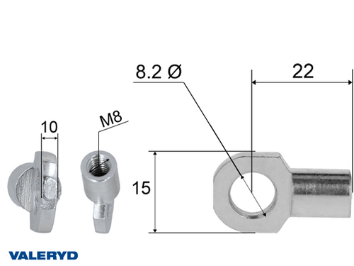 Hinge eye for gas spring; L=22; M8