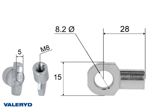 Hinge eye for gas spring; L=28; M8, max 300N
