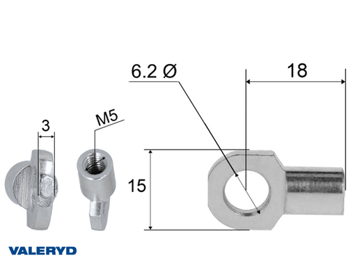 Hinge eye for gas spring; L=18; M5, max 150N [6820022]