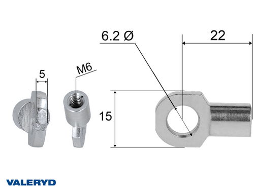 Hinge eye for gas spring; L=22; M6, max 300N [6820004]