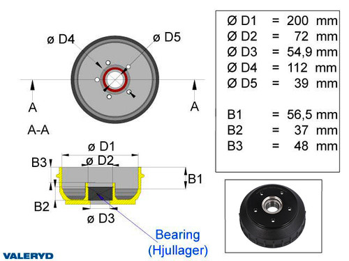 Brake drum 200x50 5x112 fits AL-KO Euro compact bearing [1090017]