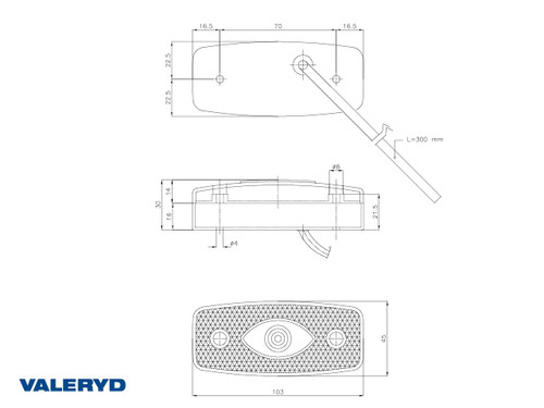 LED Position light with reflector white Ajba 12/24V 103x45x30 mm 0,3 m cable [3150037]