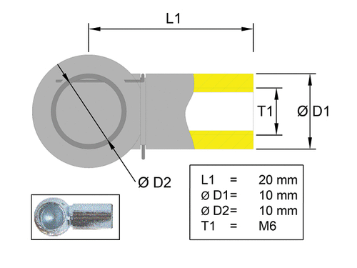 Ball socket stainless steel; L=20; Ball Ø10; M6 [6820419]