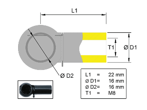 Ball socket, Metal; L=28; Ball Ø16; M8 [6820415]