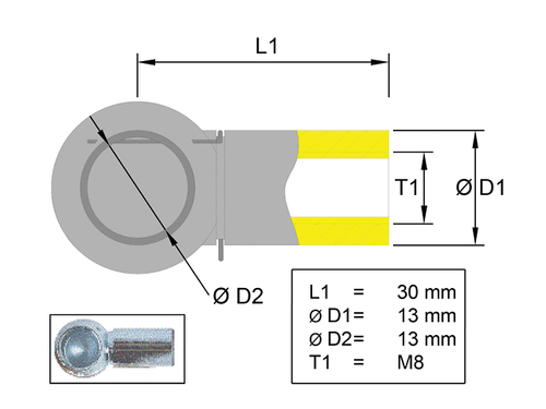 Ball socket stainless steel; L=30; Ball Ø13; M8 [6820420]