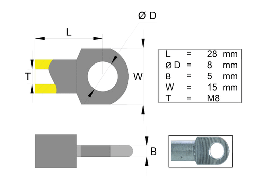 Hinge eye for gas spring stainless steel; L=28; M8 [6820041]