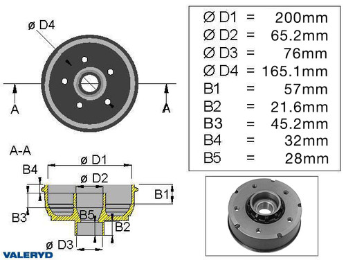 Bremsstrommel 200x50,5x165,1, Passt für Ifor Williams