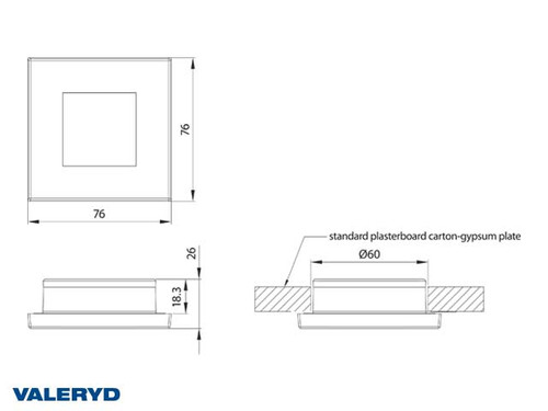 LED Interior lighting square 76x76 gold