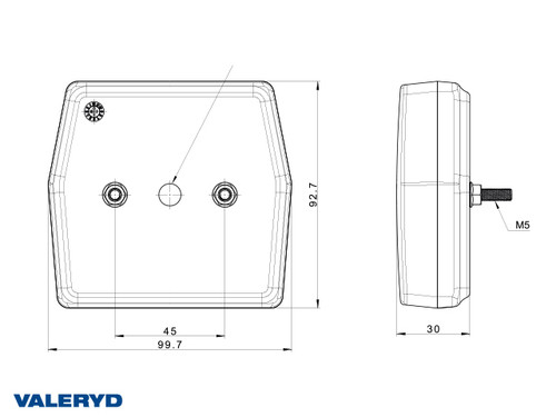 LED Reversing light, 99.7x92.7x30, cable 1m, 12V, 2 x M5 screw connection, CC = 45mm [3119001]
