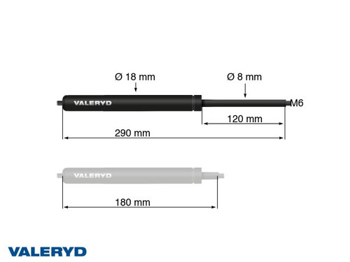 Gasfeder Arctic L = 290 mm, L zusammengedrückt = 180 mm, 100N, Ø18/8 mm, M6