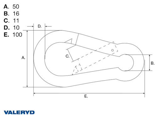 Carabiner DIN5299 C 10x100mm, 181Kg Stainless steel (2-pack) [6729065]