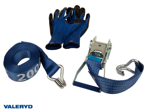 Ratchet tie down set 50mm with double J-hook. Length 0,5+4,5m. 2000 daN [6600025]