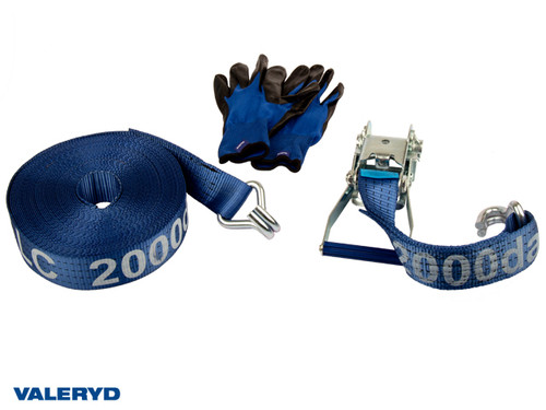 Ratchet tie down set 50mm with double J-hook. Length 0,5+16,5m. 2000 daN [6600027]