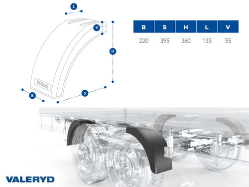 Half mudguard Plastic B220 H360 L395. 2 pcs to one side [6569028]