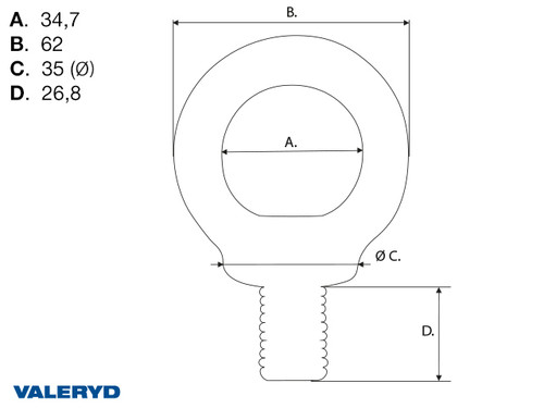 Lifting eye Bolt, DIN580, WLL 490Kg, M14 [6510314]