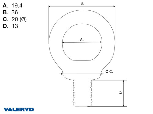 Lifting eye Bolt, DIN580, WLL 80Kg, M6 [6510310]