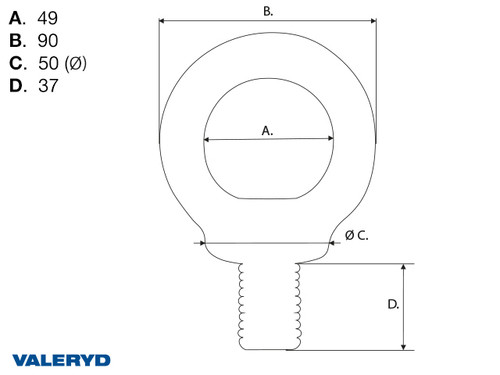 Lifting eye Bolt, DIN580, WLL 1800Kg, M24 [6510317]